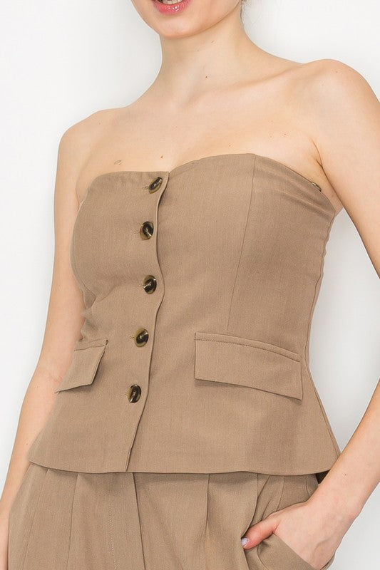 Tailored Button-Down Tube Crop Top