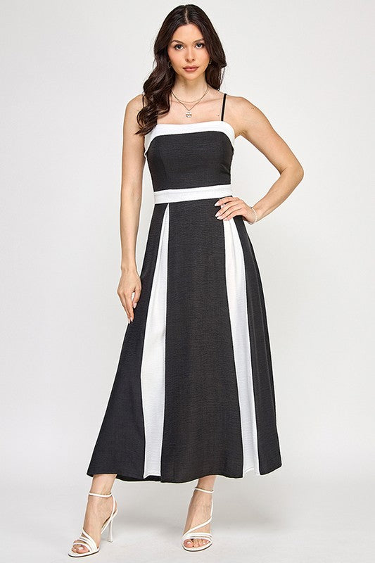 Black Color Block Midi Dress