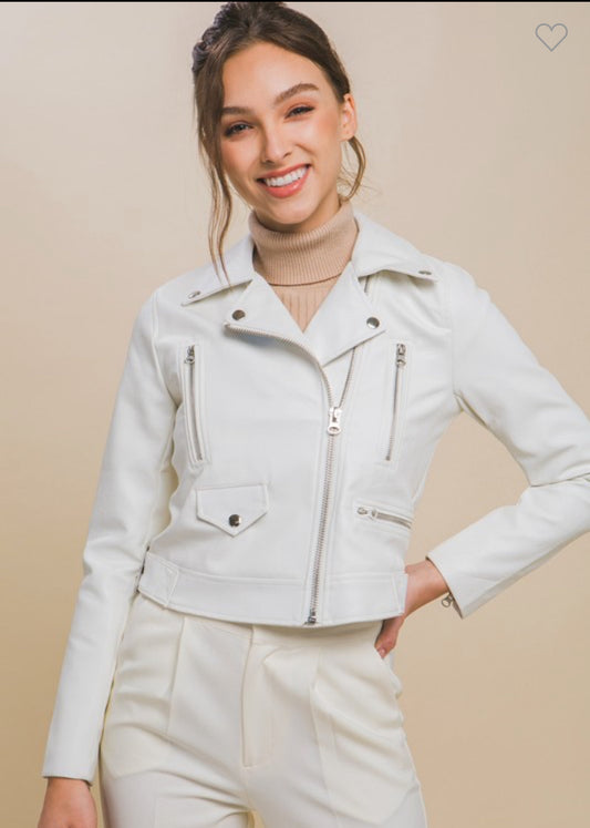Juniors' Moto Faux Leather Jacket - White