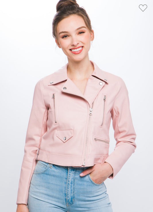 Juniors' Moto Faux Leather Jacket - Pink
