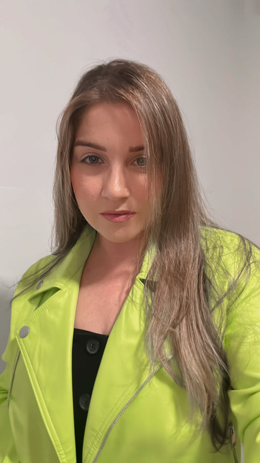 Moto Faux Leather Jacket - Neon Green