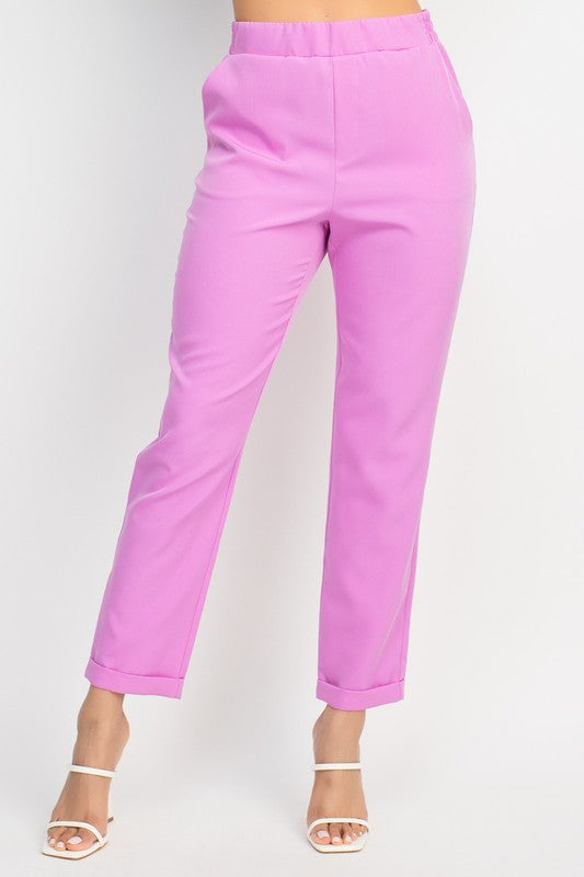 High-Rise Capri Cuffed Hem Pants
