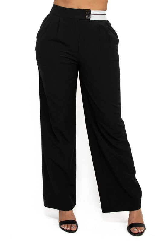 High-Rise Wide Elastic Contrast Waist Pants
