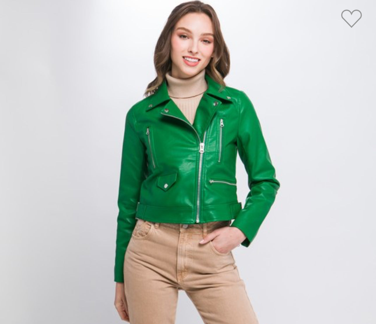 Juniors' Moto Faux Leather Jacket - Green
