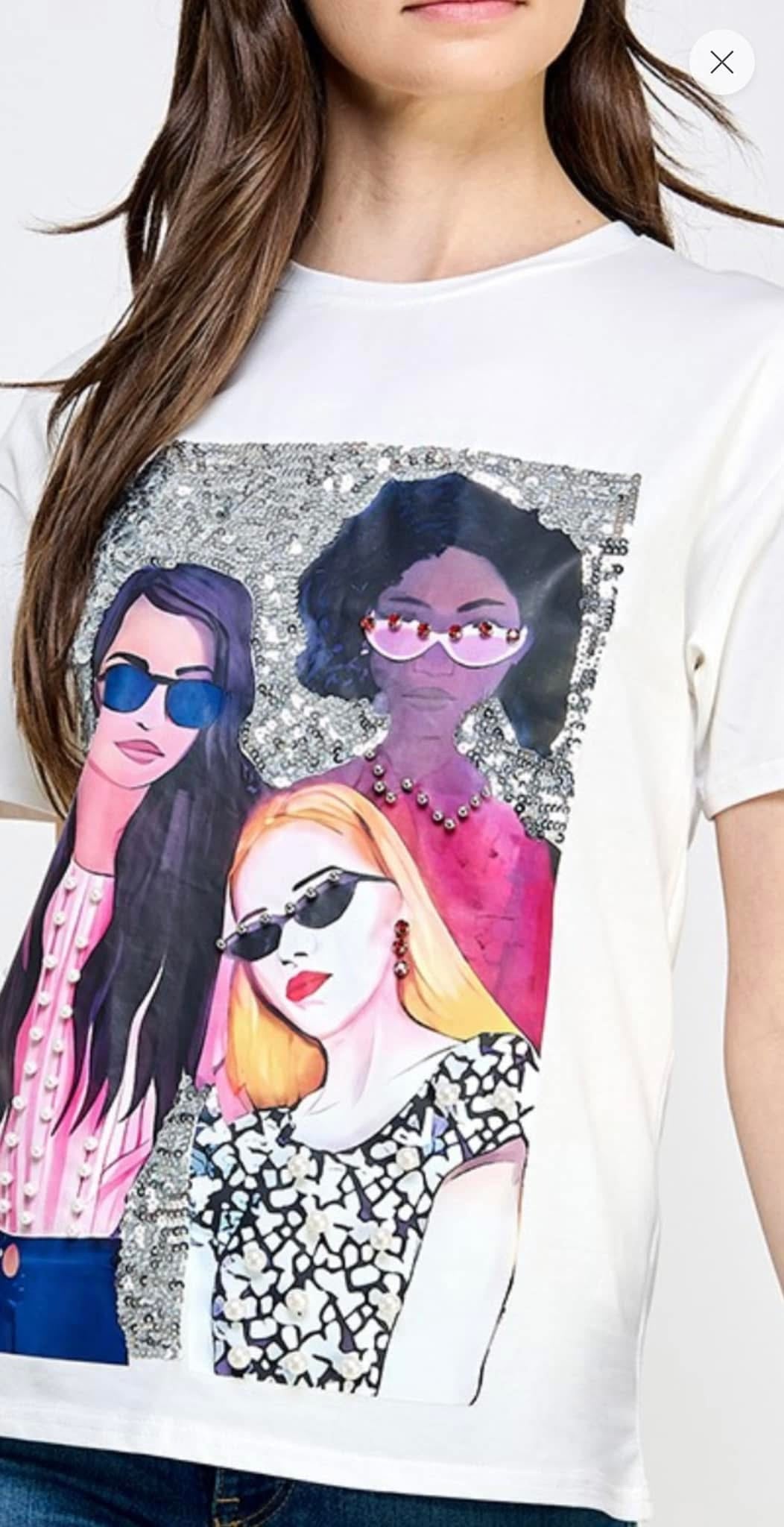 Sequin Women T-Shirt-White