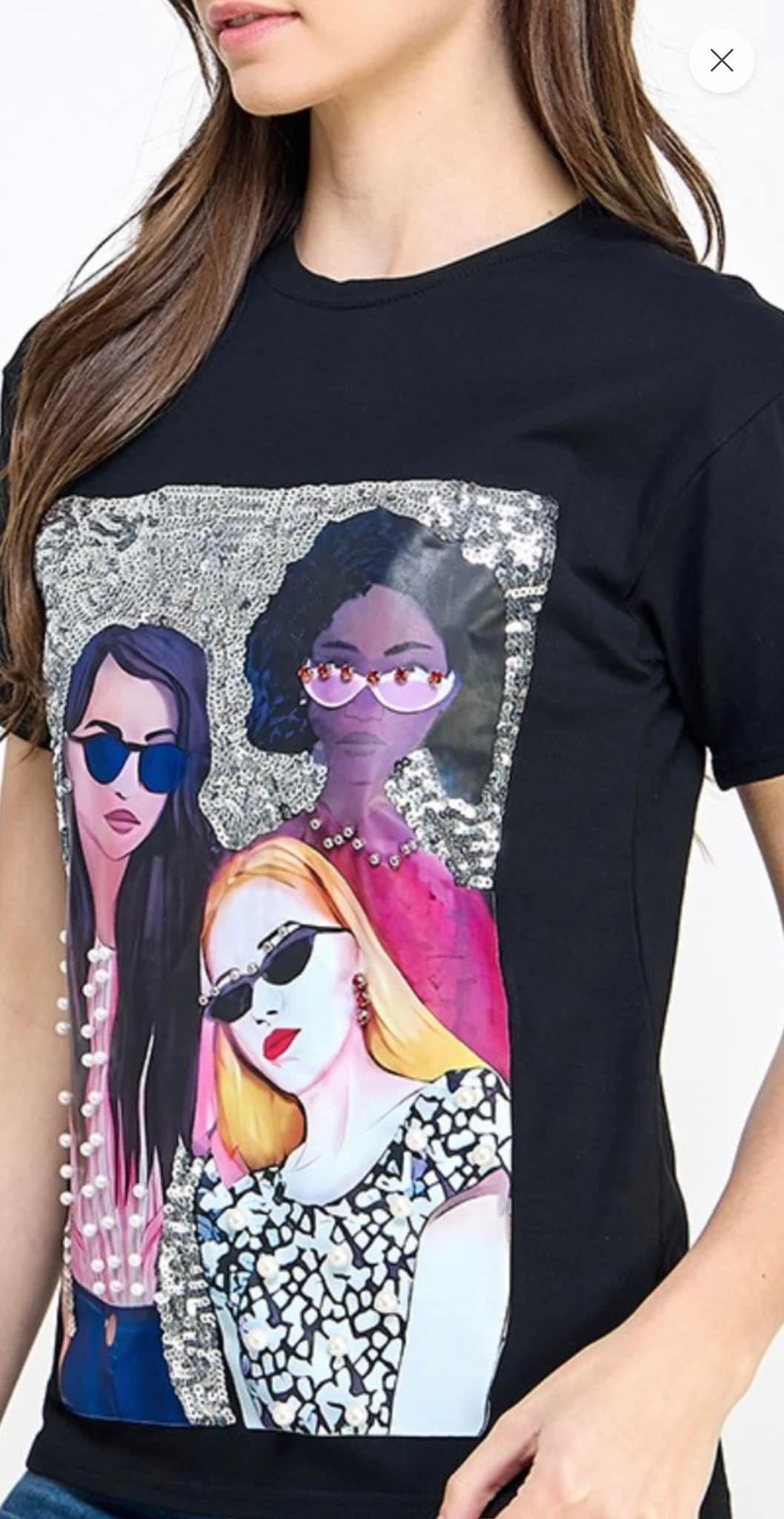 Sequin Women T-Shirt-Black