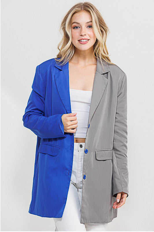 Oversized Color Blocked Blazer Jacket
