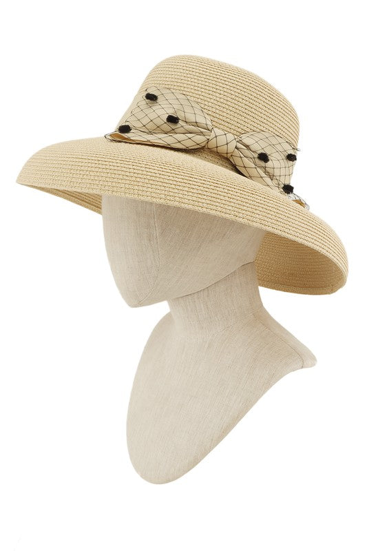 Straw Hat with Accent Bow - Natural