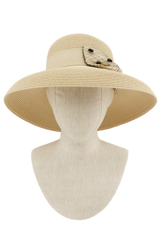 Straw Hat with Accent Bow - Natural