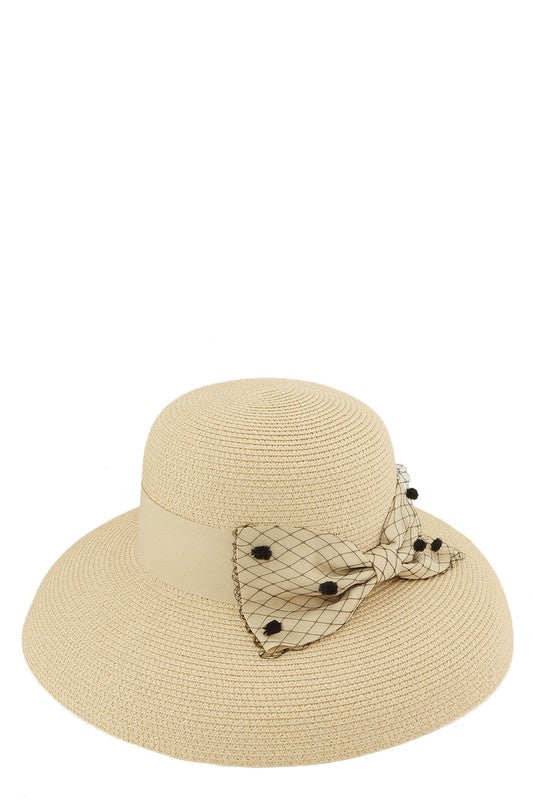 Straw Hat with Accent Bow - Natural