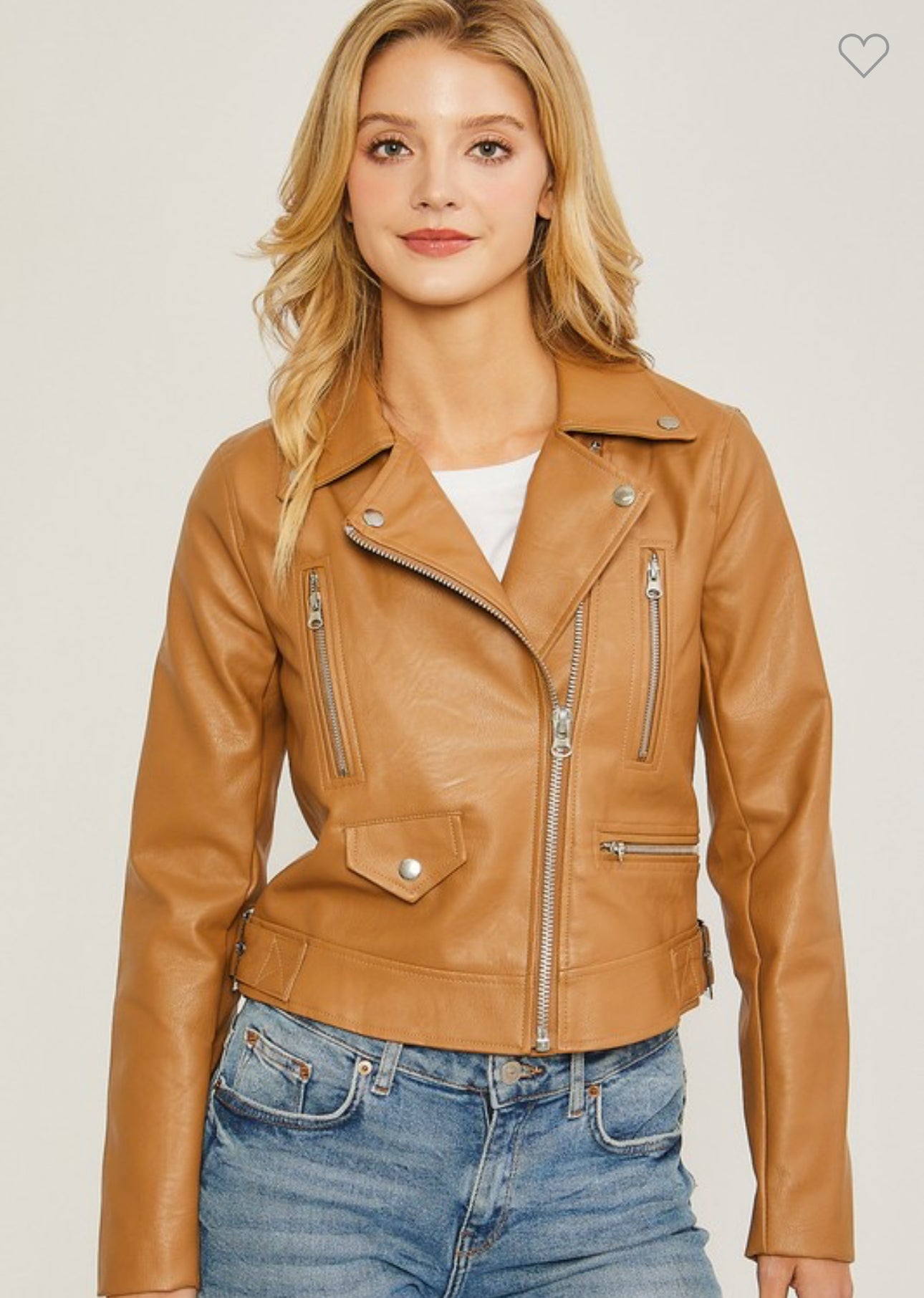 Juniors' Moto Faux Leather Jacket - Tan