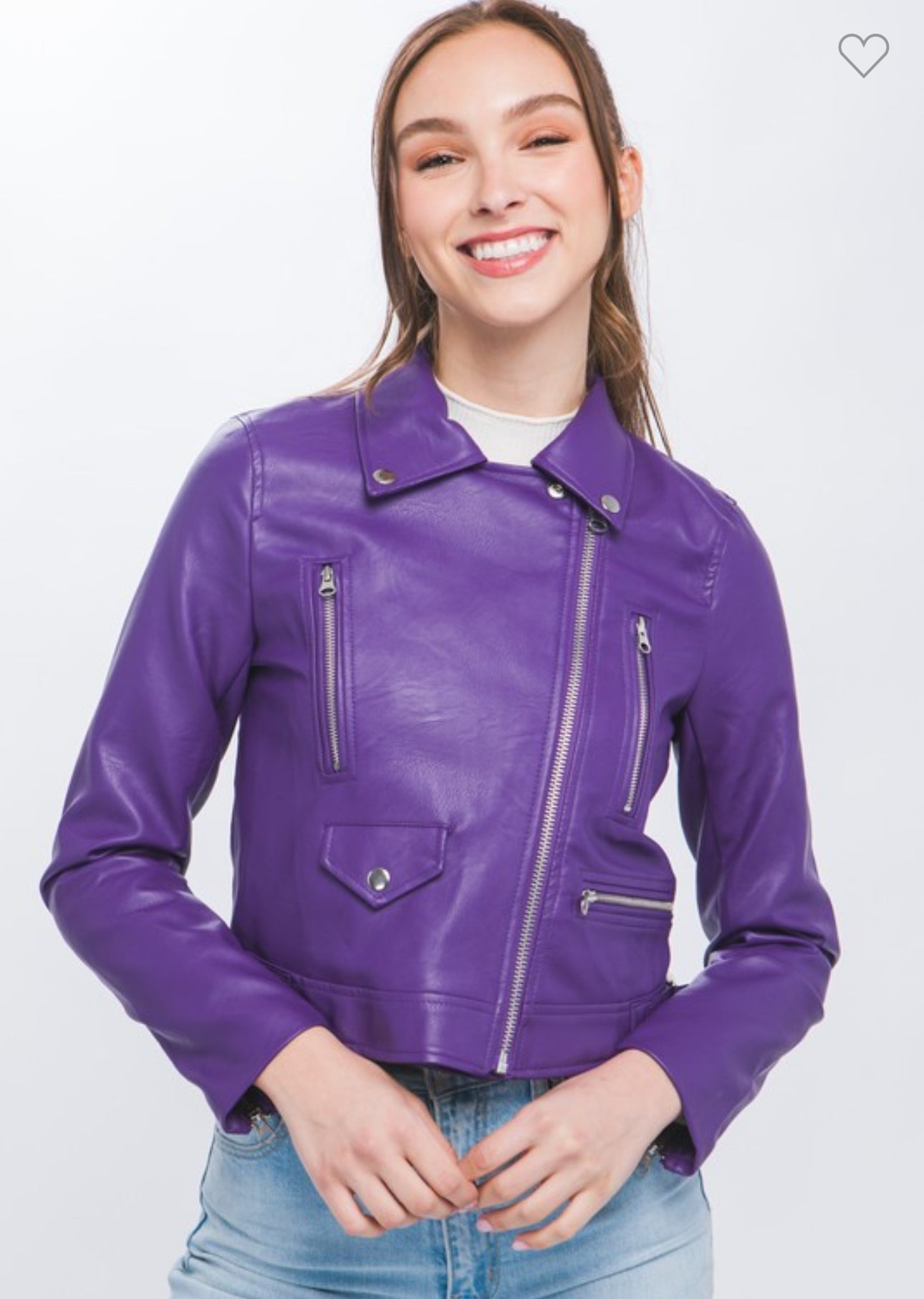 Juniors' Moto Faux Leather Jacket - Purple