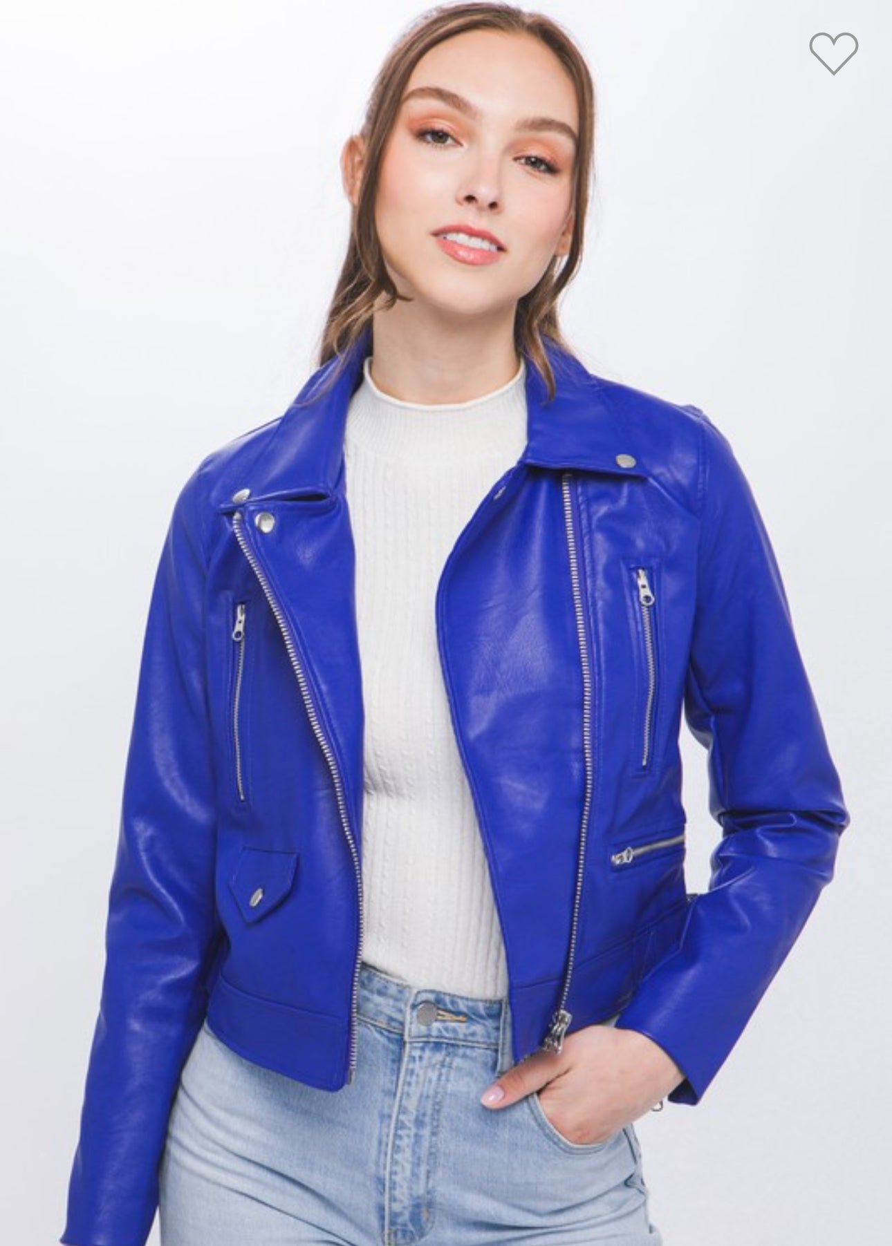 Juniors' Moto Faux Leather Jacket - Blue