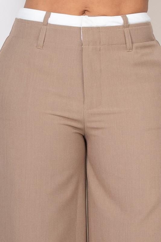 Elastic Two-Tone Wide Leg Pants