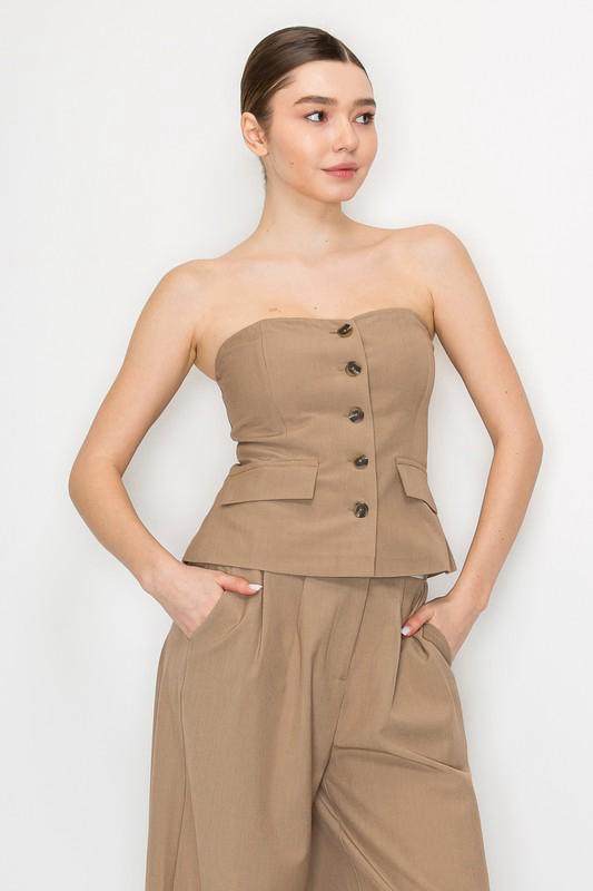 Tailored Button-Down Tube Crop Top