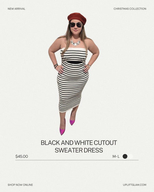 Black and White Cutout Sweater Dress