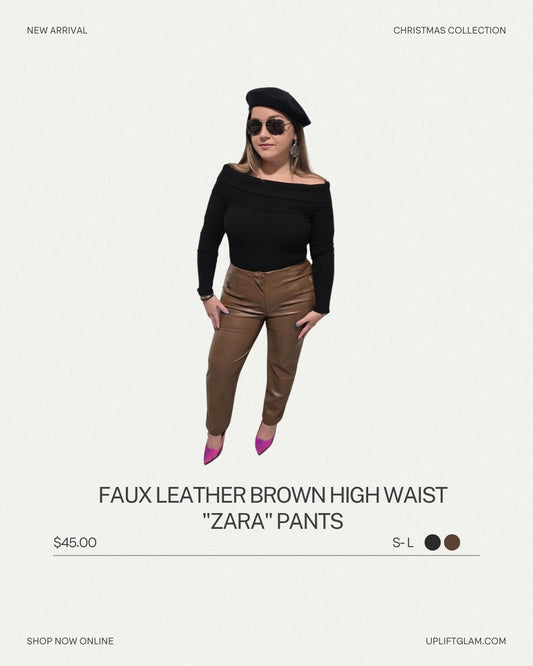 Faux Leather Brown High Waist "Zara" Pants
